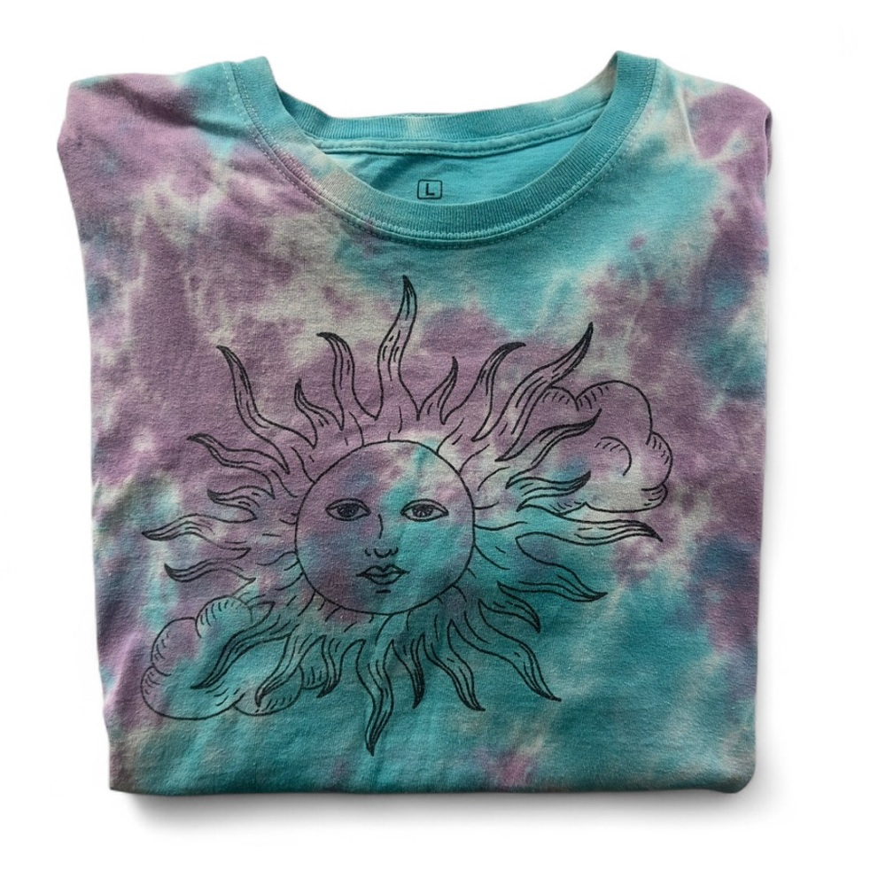 Tie-Dye Sun Graphic Tee - Purple and Teal Size Large